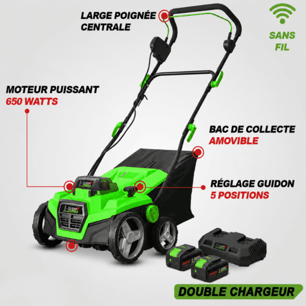 Brosse électrique "aspirante" LYBERTY sans fil pour gazon synthétique